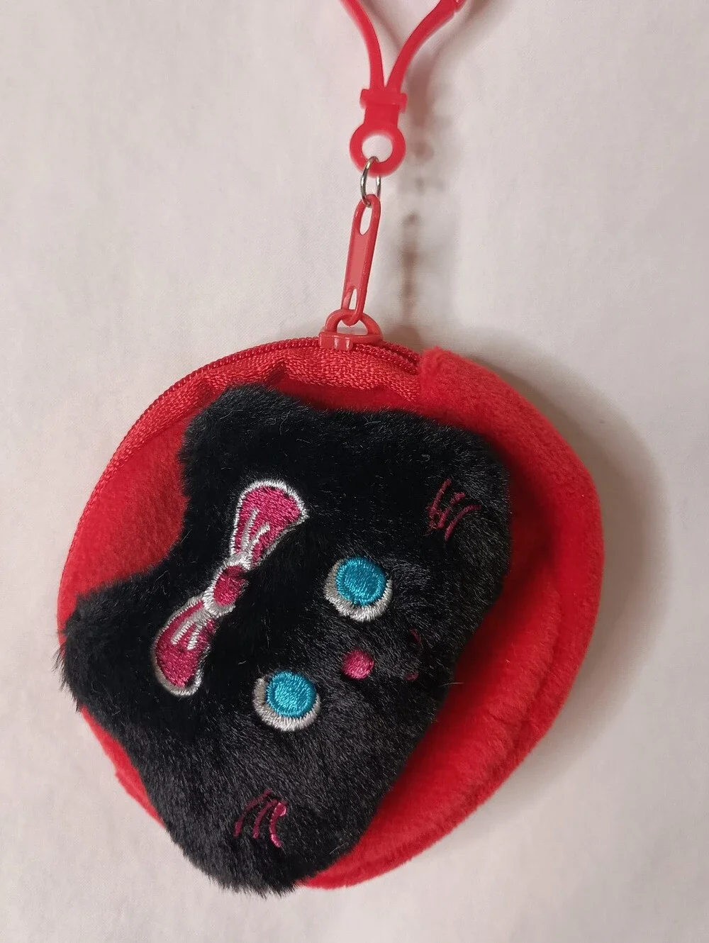 Women's Keychain Bag Charm Cute Plush Cat Coin Purse Red